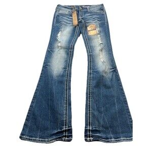 VTG Amethyst Jeans Low Rise Flare Junior’s Size 9 Embroidered Flap Pockets NWT